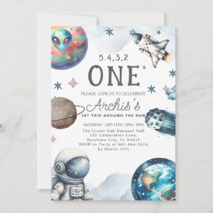 First Trip Around the Sun Astronaut Birthday Invitation