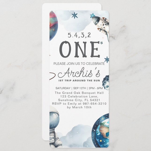 First Trip Around the Sun Astronaut Birthday Invitation (Front/Back)