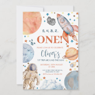 First Trip Around the Sun Astronaut Birthday Party Invitation