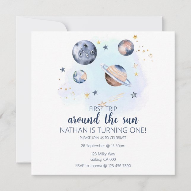 First Trip Around The Sun Birthday Invitation (Front)