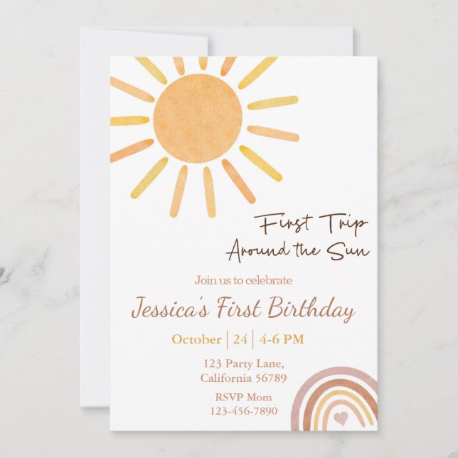 First Trip Around The Sun Birthday Invitation (Front)