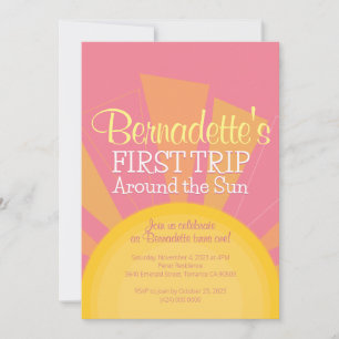 First Trip Around the Sun Birthday Party Cute Pink Invitation