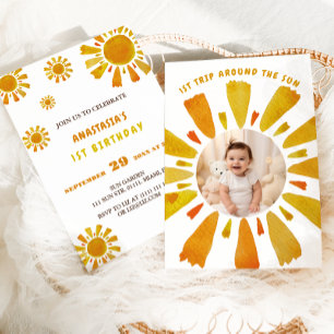 First trip around the sun birthday photo  invitation