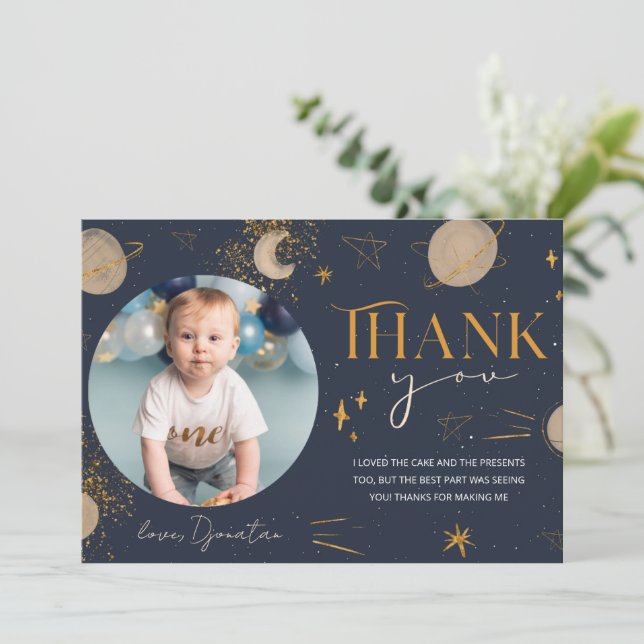 First Trip Around The Sun Birthday Thank You Card  (Standing Front)
