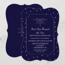 First Trip Around The Sun Blue 1st Birthday Invite