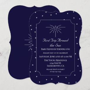 First Trip Around The Sun Blue 1st Birthday Invite