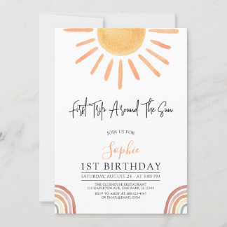 First Trip Around the Sun Boho 1st Birthday Invitation