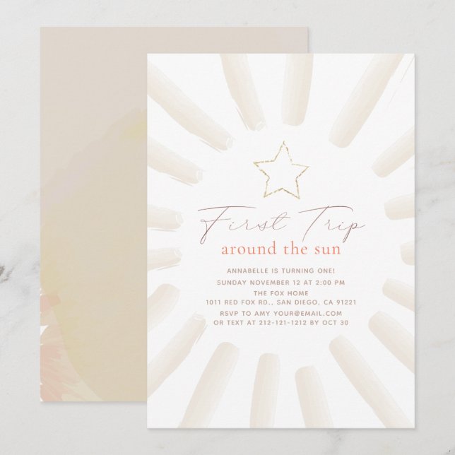 First Trip Around The Sun Boho 1st Birthday Invitation (Front/Back)