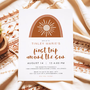 First Trip Around the Sun Boho 1st Birthday Invitation