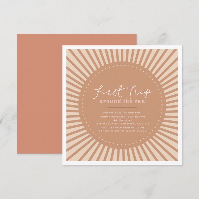 First Trip Around The Sun Boho 1st Birthday Invitation (Front/Back)