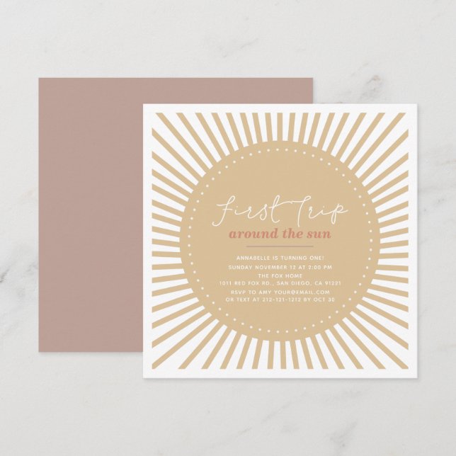 First Trip Around The Sun Boho 1st Birthday Invitation (Front/Back)