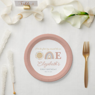 First Trip Around the Sun Boho 1st Birthday Paper  Plate