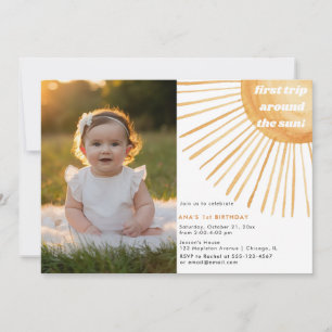 First trip around the Sun Boho 1st birthday photo Invitation