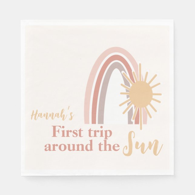 First Trip Around The Sun Boho Rainbow  Napkin (Front)