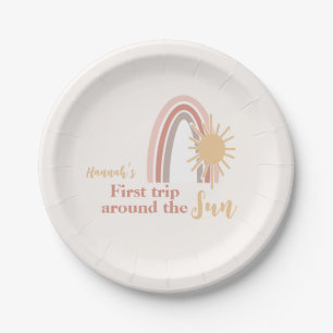 First Trip Around The Sun Boho Rainbow Paper Plate