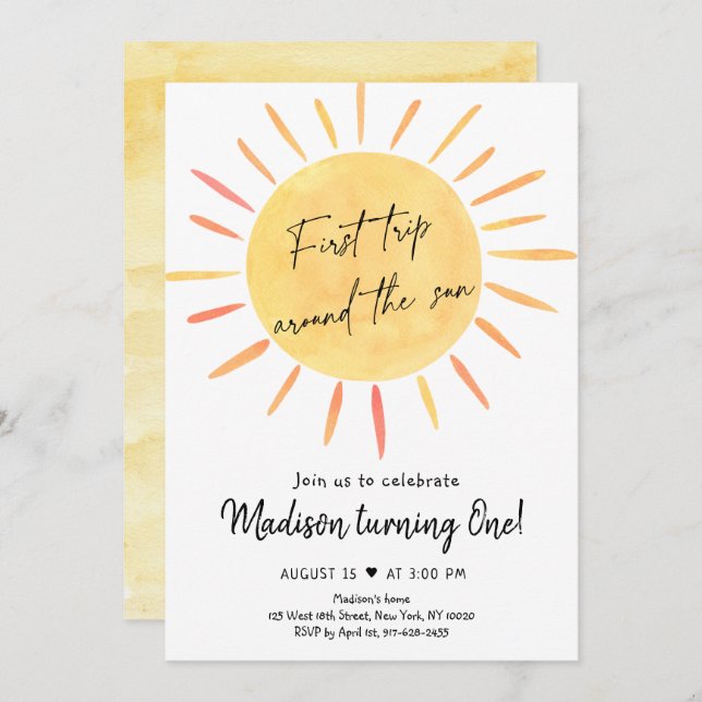 First Trip Around The Sun Boho Sunshine Birthday Invitation (Front/Back)