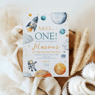 First Trip Around The Sun Boy Birthday Space Invitation