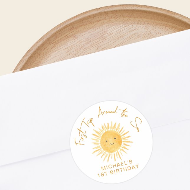 First Trip Around The Sun Boy's Birthday Classic Round Sticker (Creator Uploaded)