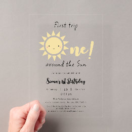 First Trip Around The Sun Cute 1st Birthday Acrylic Invitations