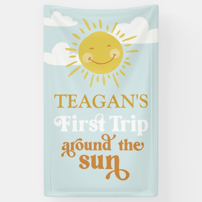 First Trip Around the Sun First Birthday Custom Banner (Vertical)