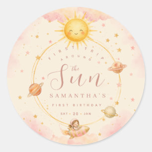 First Trip Around the Sun First Birthday Girl Classic Round Sticker