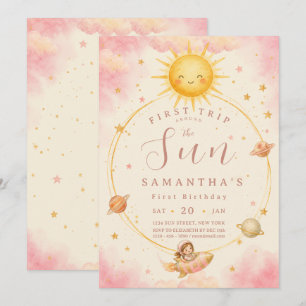 First Trip Around the Sun First Birthday Girl Invitation