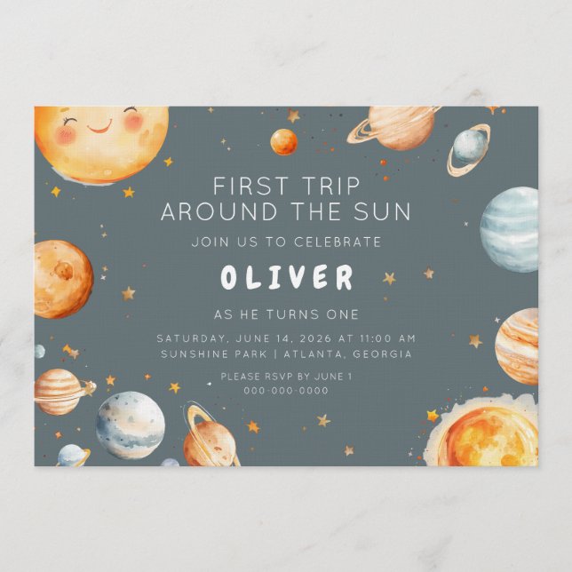 First Trip Around the Sun First Birthday  Invitation (Front)