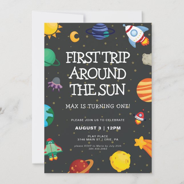 First Trip Around The Sun First Birthday Invitation (Front)