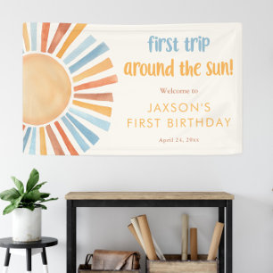 First trip around the sun first birthday party banner