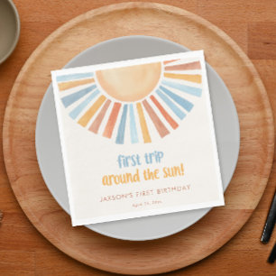 First trip around the sun first birthday party napkin