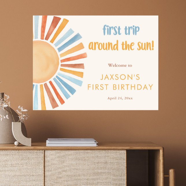 First trip around the sun first birthday party poster (Creator Uploaded)