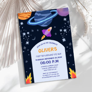 first trip around the sun galaxy kid's birthday invitation
