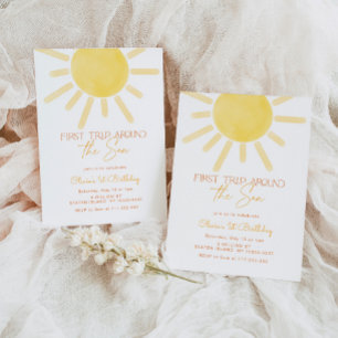 First trip around the sun gender neutral birthday invitation