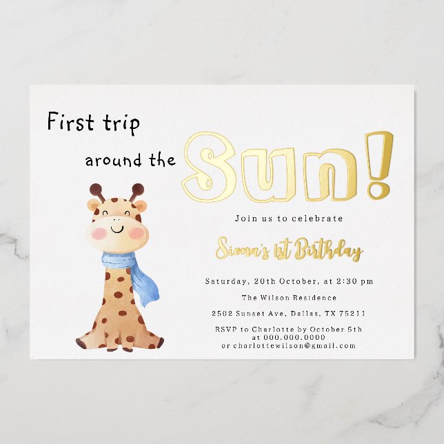 First Trip Around The Sun Giraffe 1st Birthday (Front)