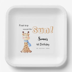 First Trip Around The Sun Giraffe 1st Birthday Paper Plate