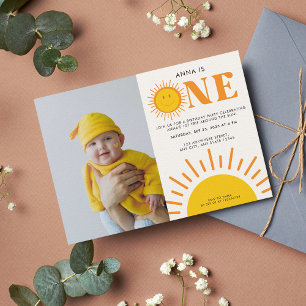 First trip around the Sun Girl 1st birthday Photo Invitation