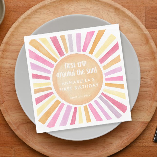 First trip around the sun girl first birthday  napkin (Creator Uploaded)