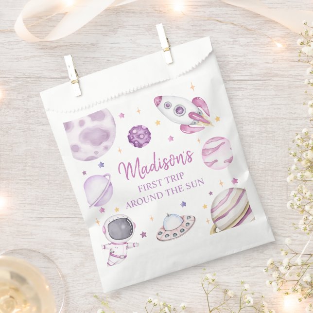 First Trip Around The Sun Girl Space 1st Birthday Favour Bags (Clipped)