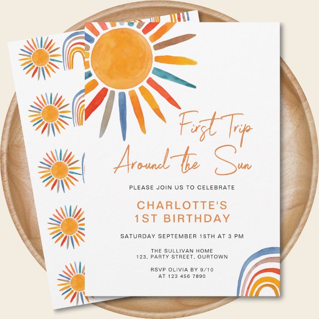 First Trip Around The Sun Girl's 1st Birthday Invitation (Creator Uploaded)