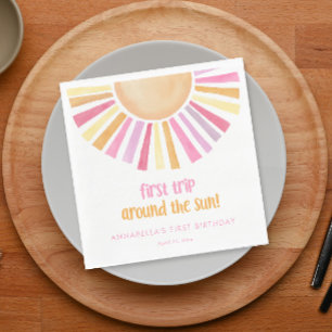 First trip around the sun girls first birthday napkin