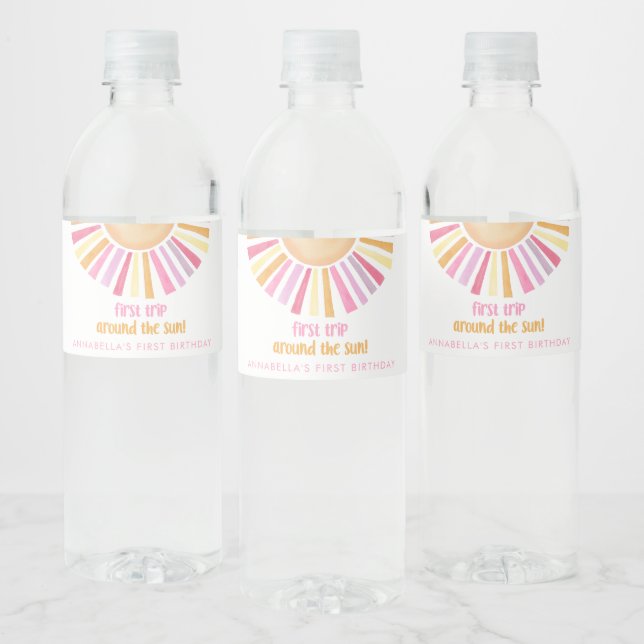 First trip around the sun girls first birthday water bottle label (Bottles)