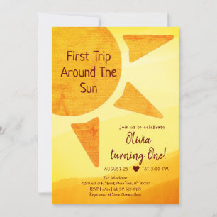 First Trip Around The Sun Gold Sunshine Birthday Invitation