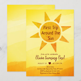 First Trip Around The Sun Gold Sunshine Birthday Invitation