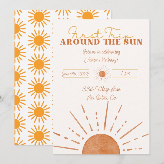 First trip around the sun invitation (Front/Back)