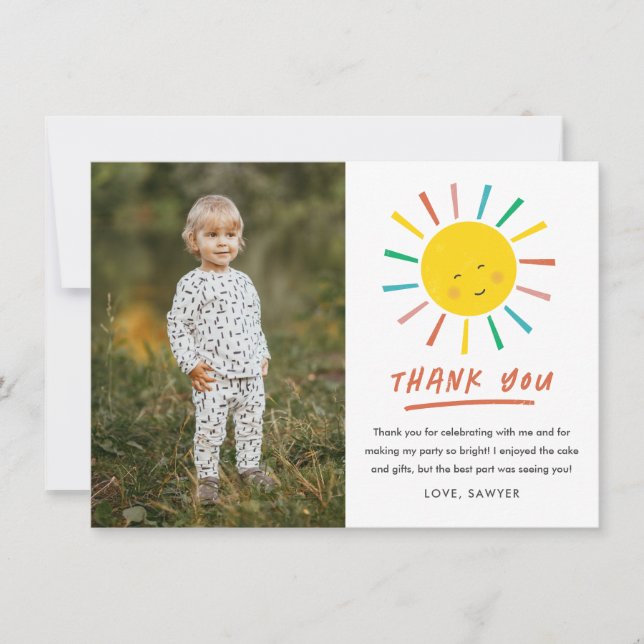 First Trip Around the Sun Kids Photo Birthday Than Thank You Card (Front)
