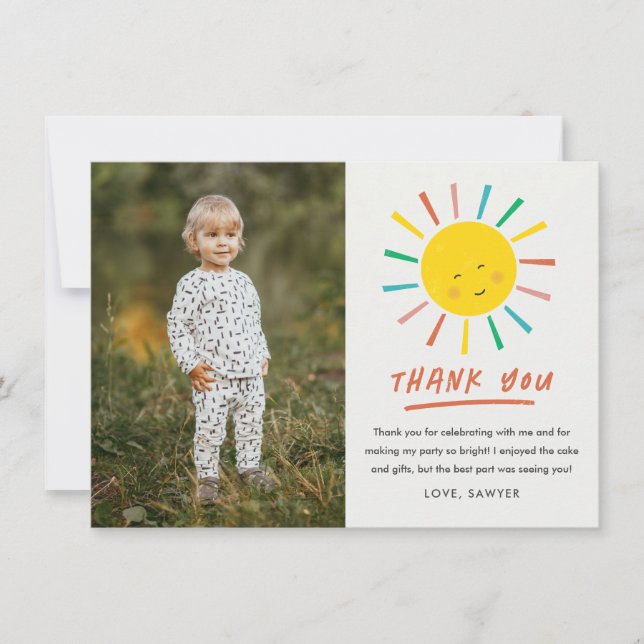 First Trip Around the Sun Kids Photo Birthday Than Thank You Card (Front)