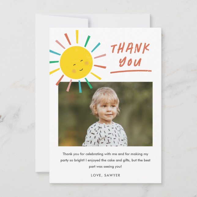 First Trip Around the Sun Kids Photo Birthday Thank You Card (Front)
