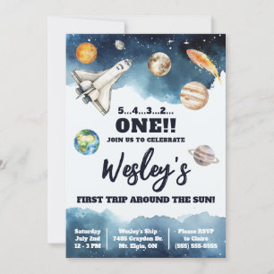 First Trip Around the Sun, Kids' Space Birthday Invitation
