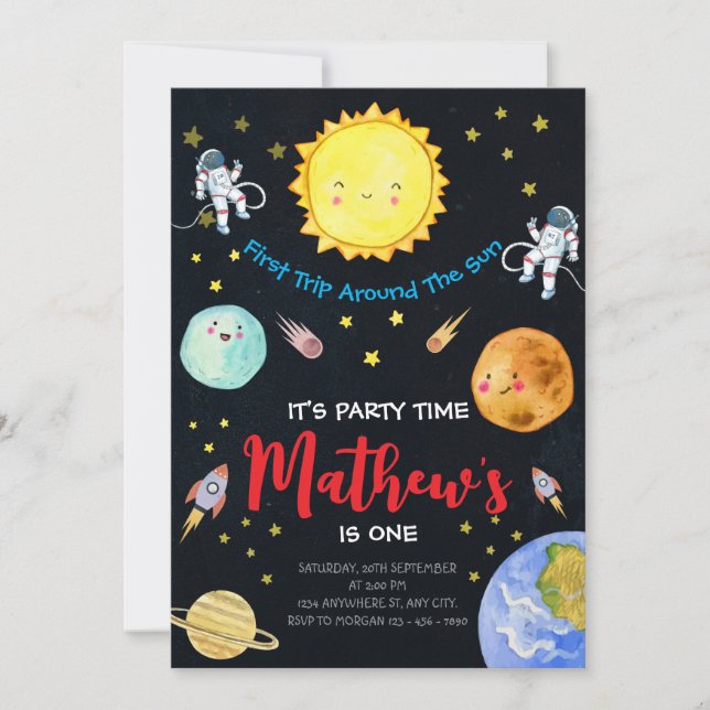 First Trip Around The Sun Outer Space 1ST Birthday Invitation (Front)