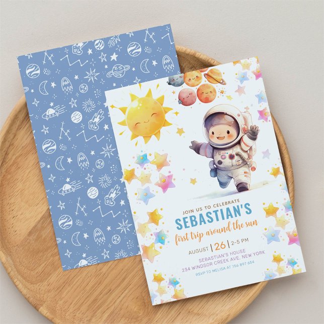 First Trip Around the Sun Outer Space 1st Birthday Invitation (Creator Uploaded)